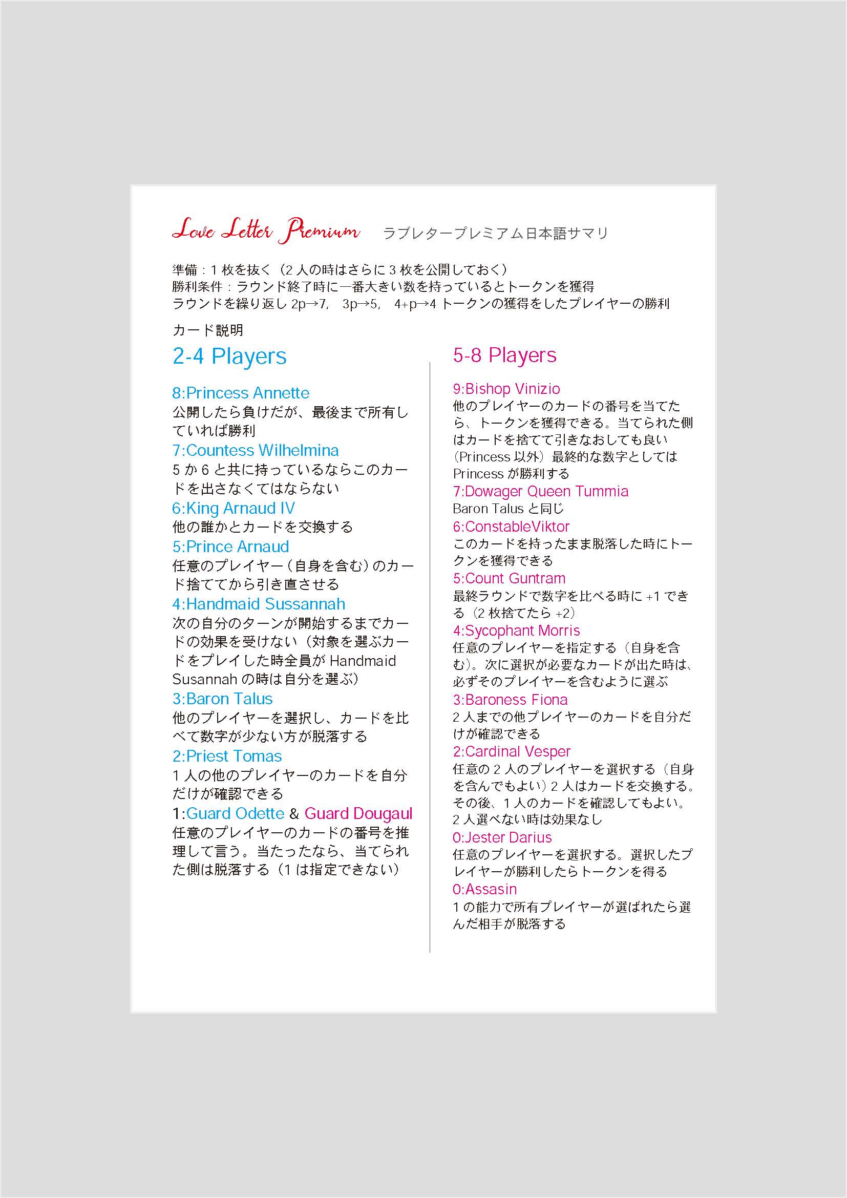 ゲームツール Love Letter Premium ラブレタープレミアム 上野上さま 上さま上野店